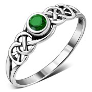 Green CZ Celtic Knot Silver Ring, r407